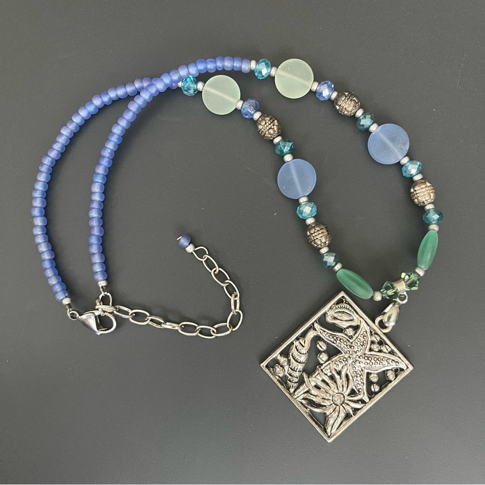 Oceanic Charm Blue and Green Beaded Necklace